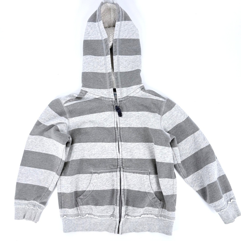 Sonoma Kids Grey Striped Sherpa Lined‎ Full Zip Hoodie Sweatshirt Size M 5/6